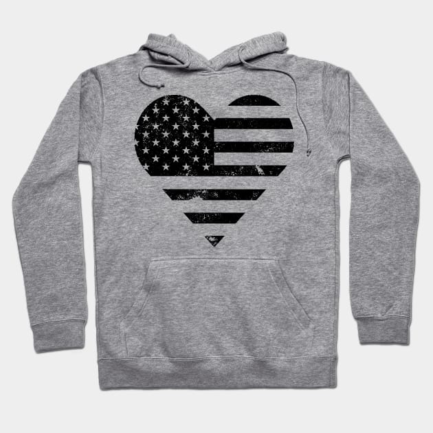 Black Distressed American Heart Flag USA Patriotic - Heart Flag - 4th of July- I love USA Hoodie by DazzlingApparel